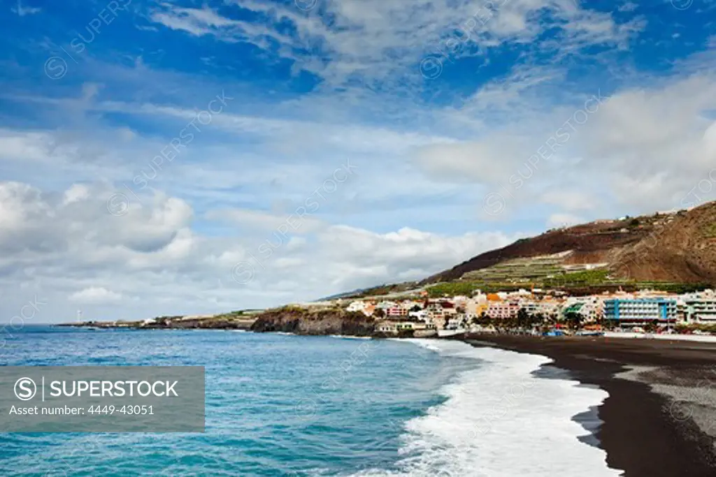 View at the coastal town Puerto Naos, La Palma, Canary Islands, Spain, Europe