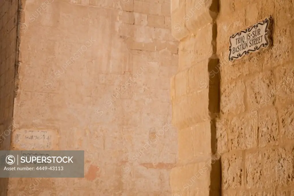 Street signs on a wall, Mdina, Malta, Europe