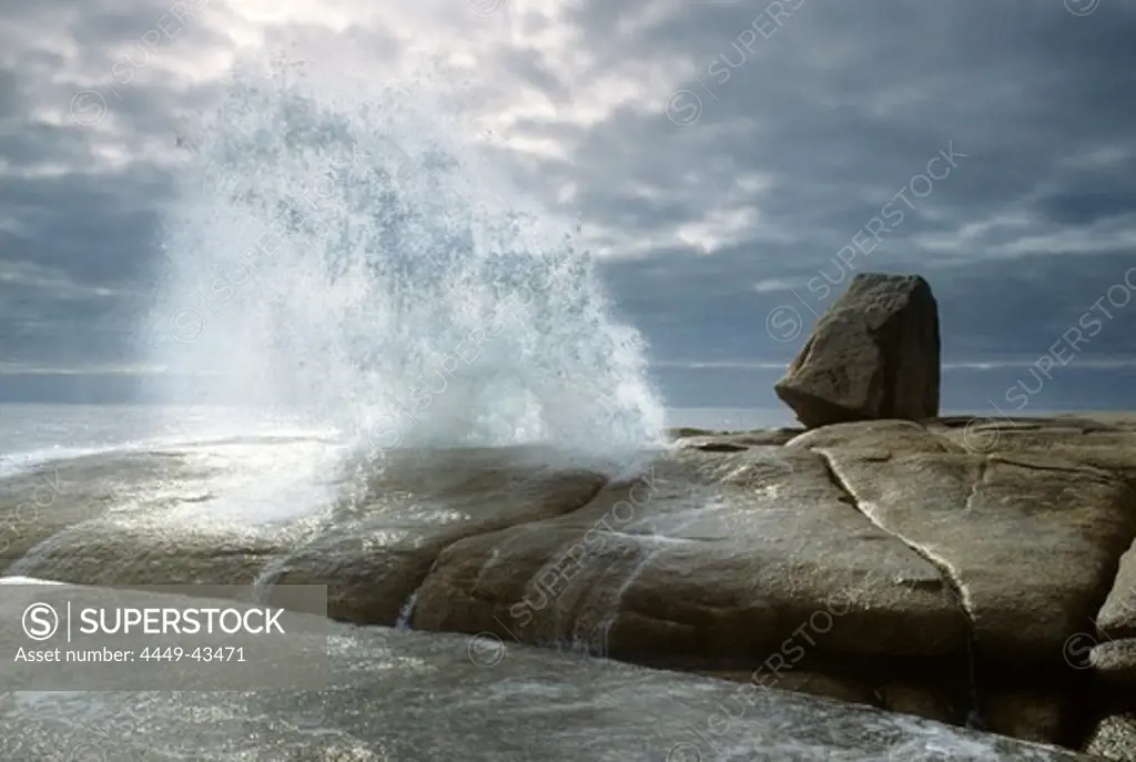 The Blowhole, seawater spraying through a hole in the rock, Tasmania, Australia