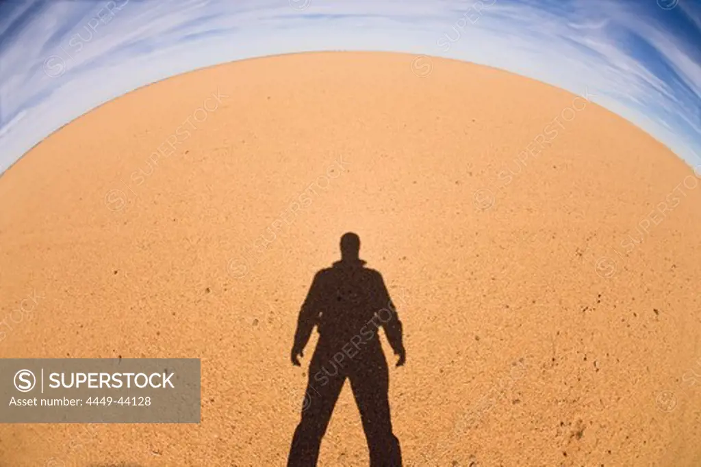 Shadow of a single man in the libyan desert, Libya, Sahara, North Africa