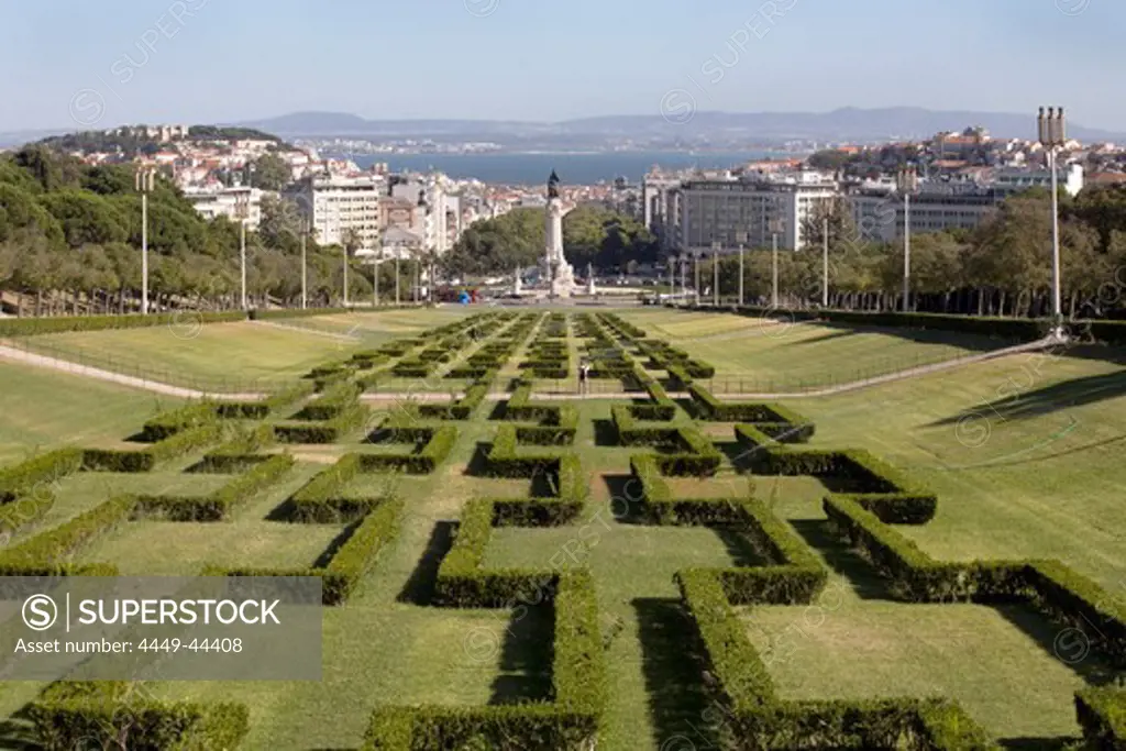 Parque Eduardo VII, Eduardo VII Park with Marques-de-Pombal Square, Lisbon, Portugal