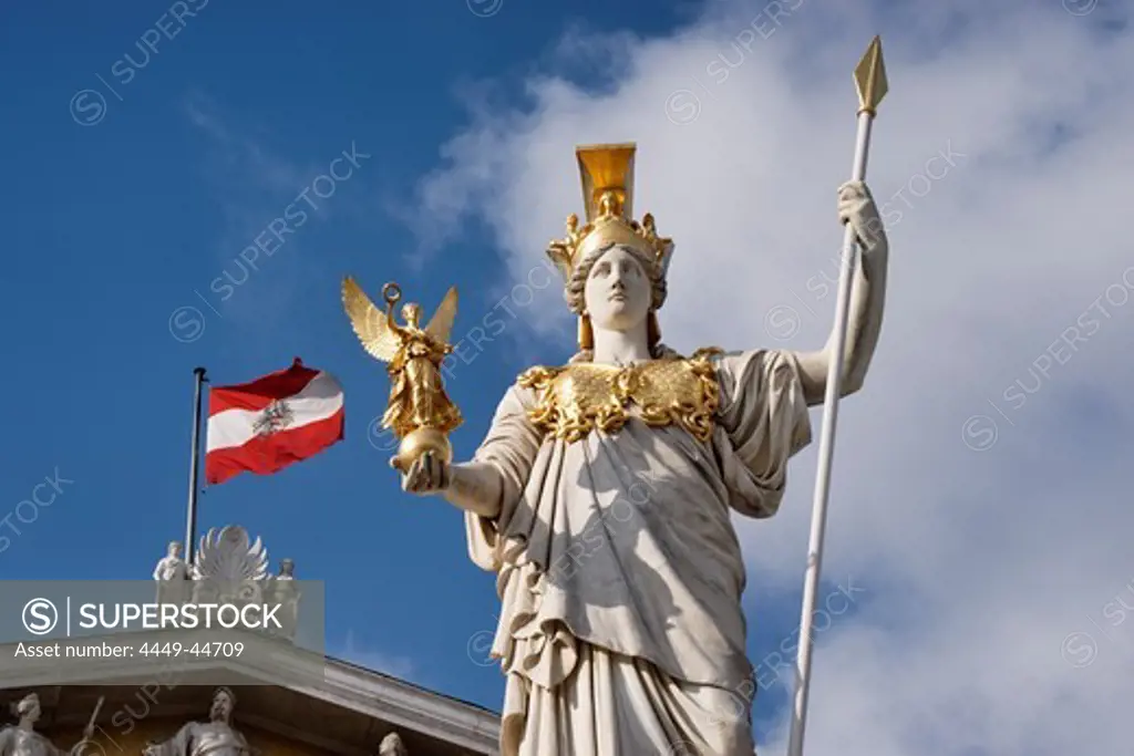 Sculpture, Pallas Athene, in front of the Austrian Parliament building, Vienna, Austria