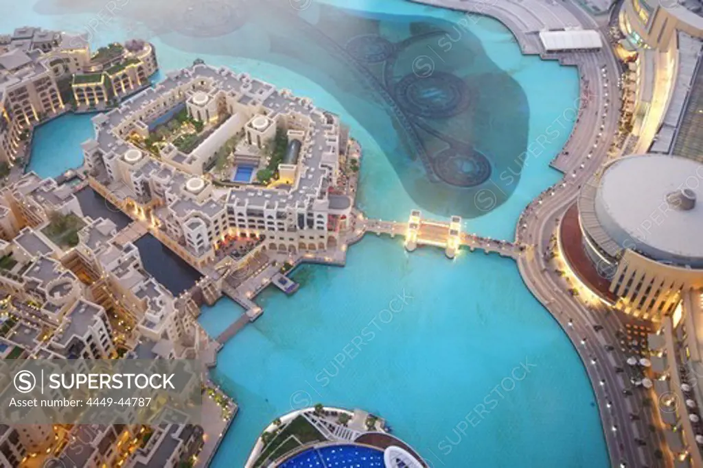 HIgh angle view at the city and Dubai Creek, Dubai, UAE, United Arab Emirates, Middle East, Asia