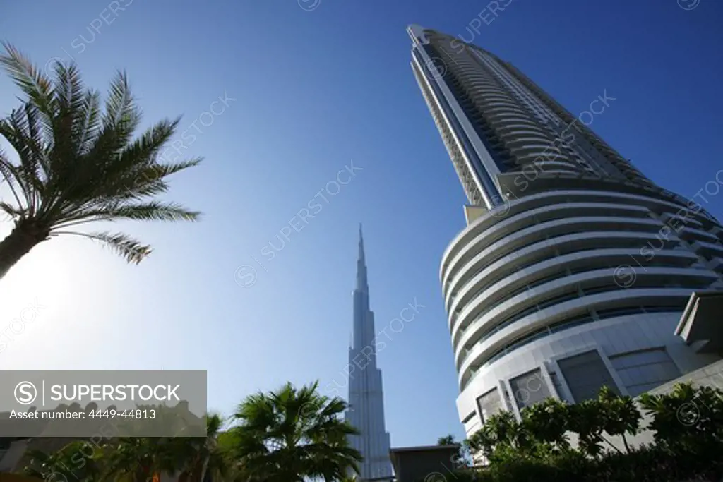 The Adress Hotel and Burj Khalifa in the sunlight, Burj Chalifa, Dubai, UAE, United Arab Emirates, Middle East, Asia