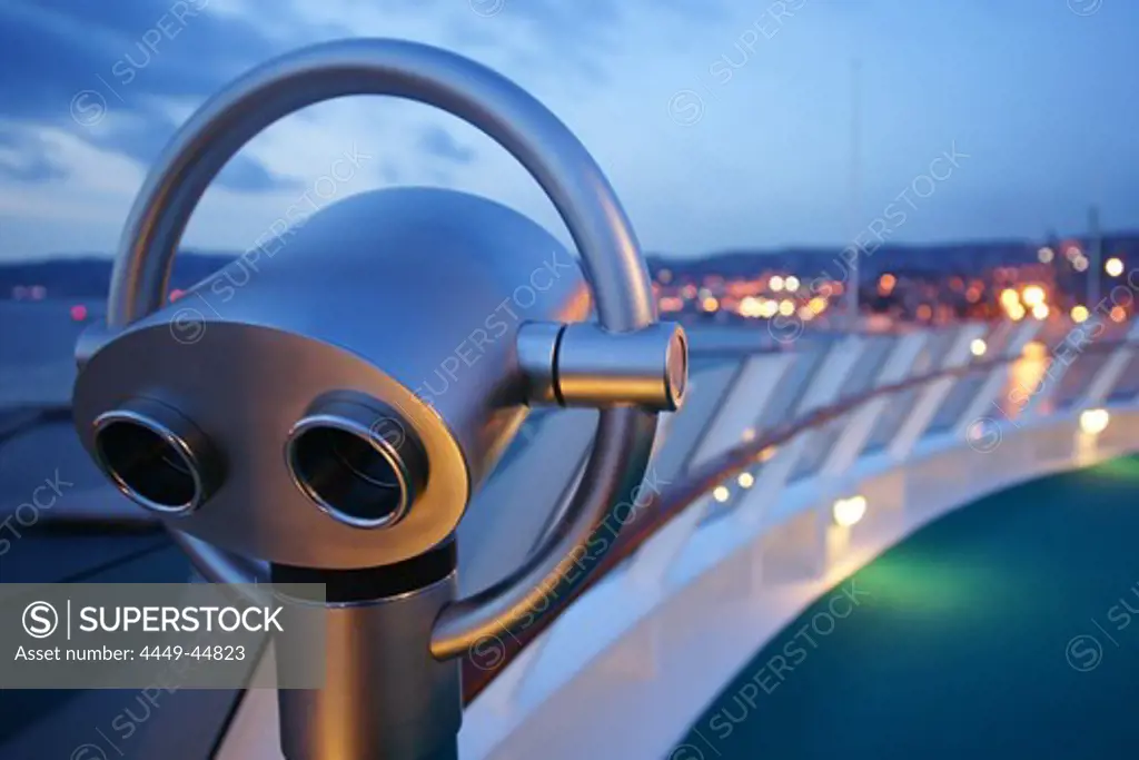 Binoculars on cruise ship AIDA Bella in the evening, Mediterranean Sea