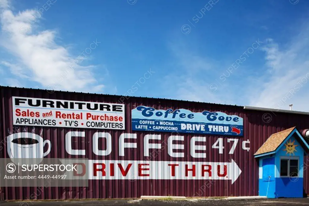 Facade of a coffee shop, Coffee to go, Drive thru, Michigan City, Indiana, USA