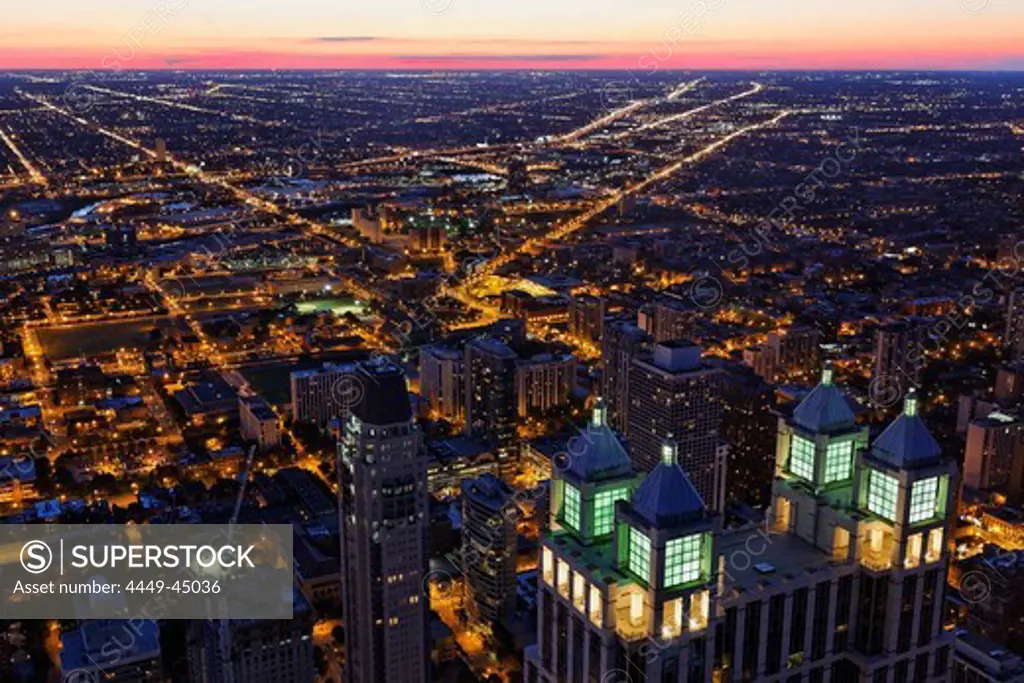 View from the Observatory Deck of the John Hanckock Tower, Chicago, Illinois, USA