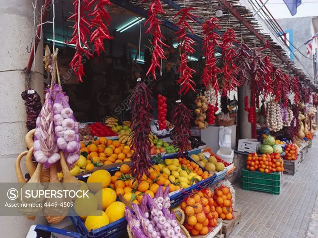 Fruits and vegetable stall, Vilafranca de Bonany, Majorca, Spain