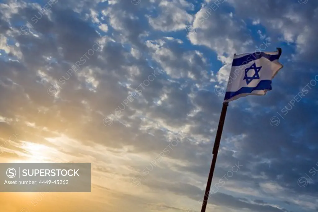 Israeli flag at sunset, Tel Aviv, Israel, Middle East