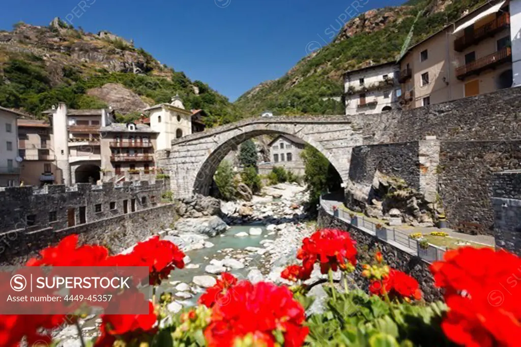 Roman Bridge crossing stream Lys, Pont-Saint-Martin, Aosta Valley, Italy