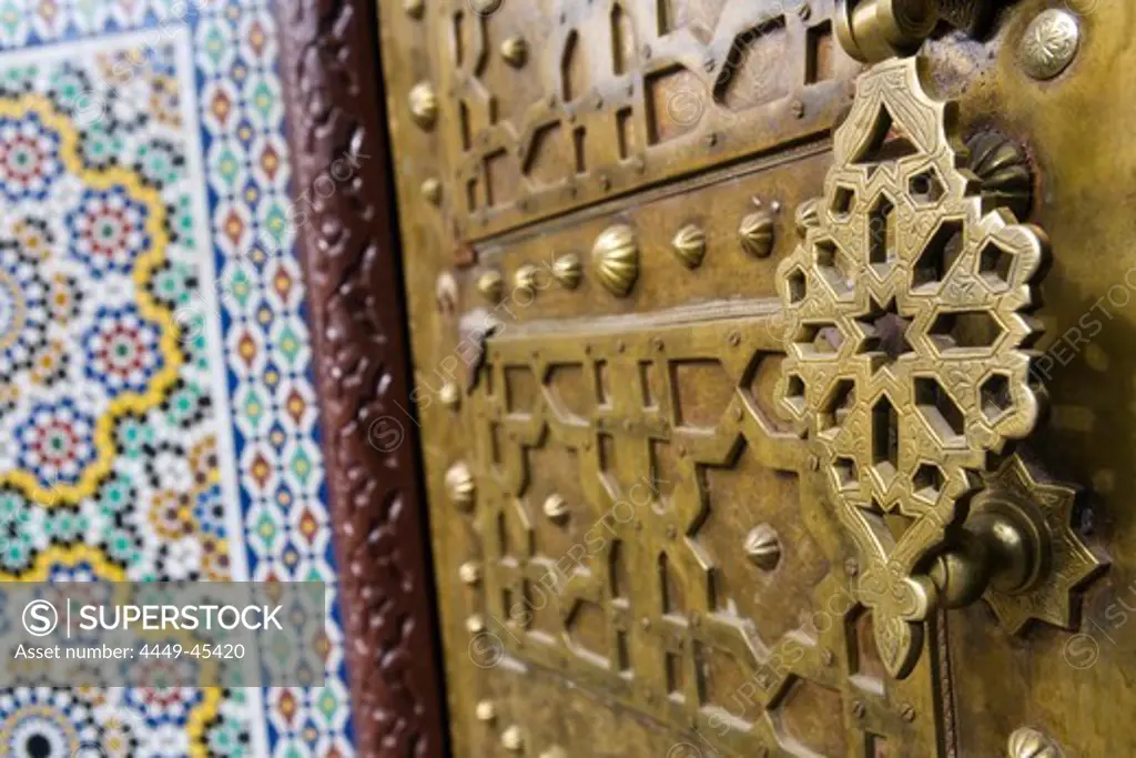 Door knocker into the Medina, Marrakech, Morocco, Africa
