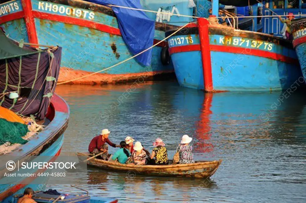 Fishing boats in the delta of the river Cai, Nha Trang, Vietnam