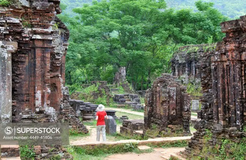 In group B and C of the Cham temple complex, abandoned and partially ruined Hindu temples constructed between the 4th and the 14th century A.D. by the kings of Champa, My Son near Da Nang, Vietnam