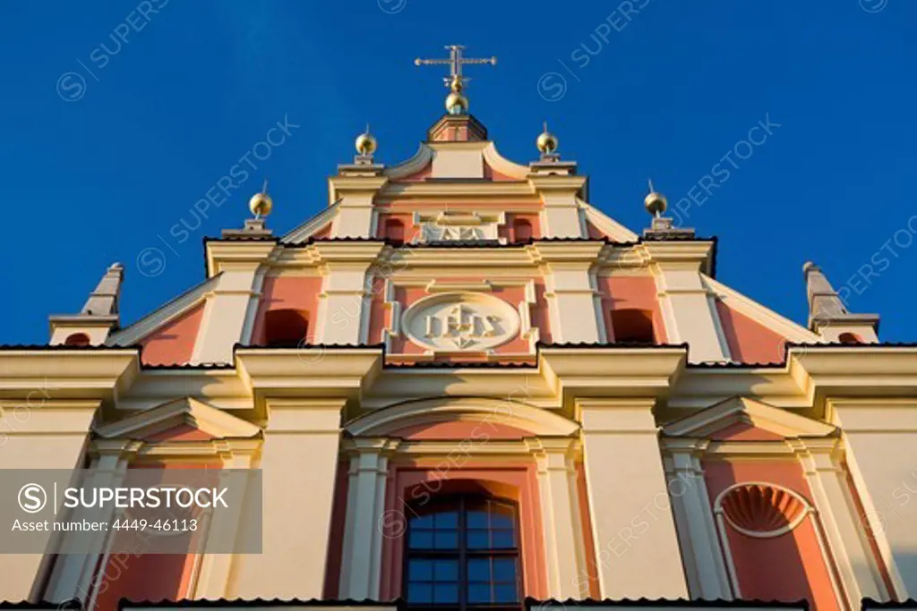 Jesuit church or church of the Gracious Mother of God under blue sky, Warsaw, Poland, Europe