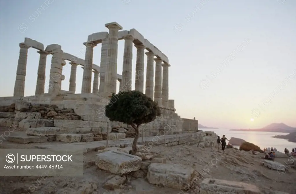 Poseidon temple, Cape Sonion at Sunset, Mediterranean sea, Greece, Europe