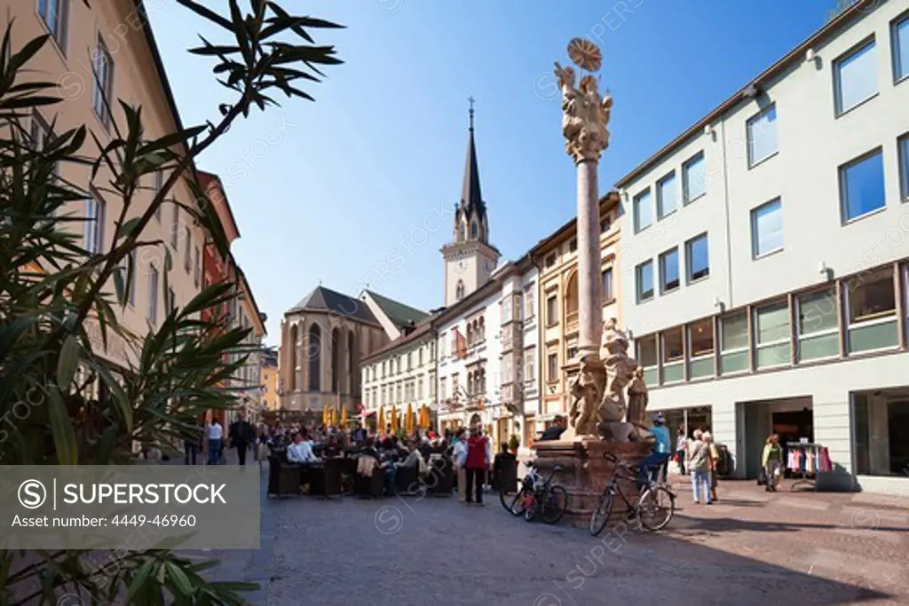 Main square with St. James' Church and Holy Trinity column, Villach, Carinthia, Austria