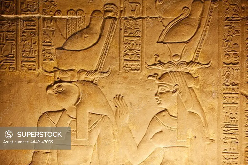 God relief in the Hypostyle Hall, Temple of Horus, Temple of Edfu, Edfu, Egypt, Africa
