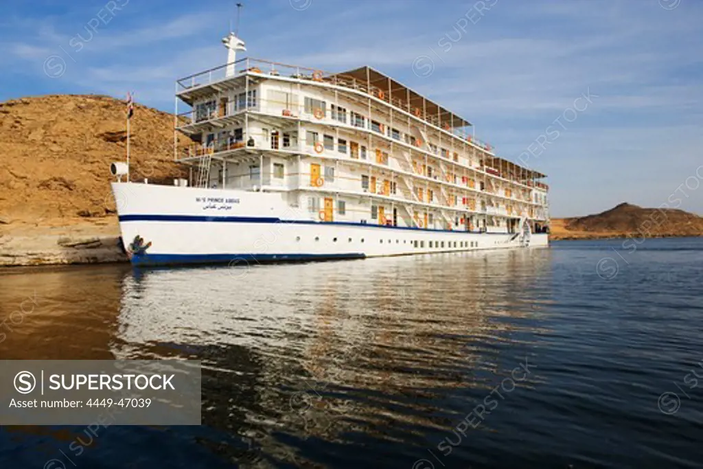 Prince Abbas cruise ship in the sunlight, Lake Nasser, Egypt, Africa