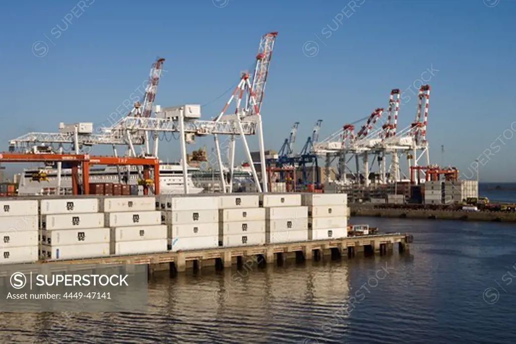 Containers and cranes at harbor, Buenos Aires, Argentina, South America, America