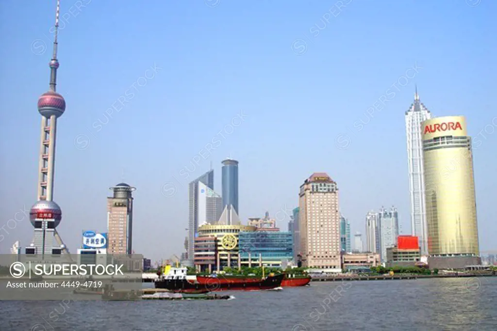 View at the Huangpu river and the skyline of Pudong, Shanghai, China, Asia