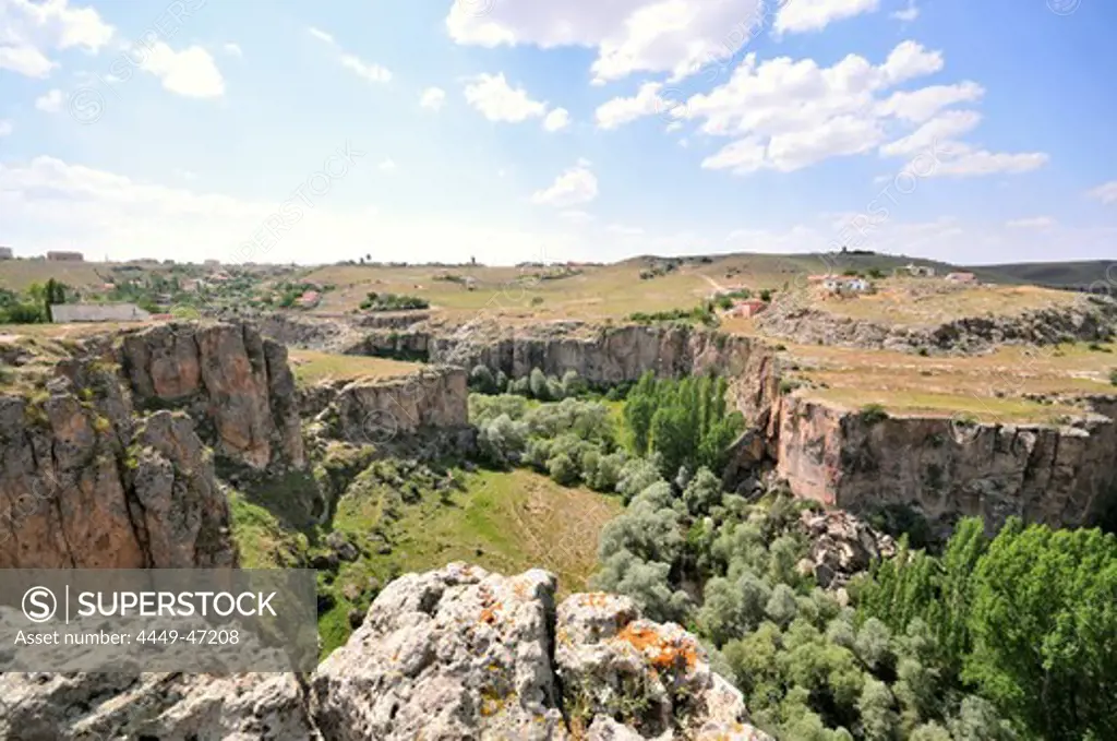 View on the canyon of Peristrema near Ihlara, Cappadocia, Anatolia, Turkey