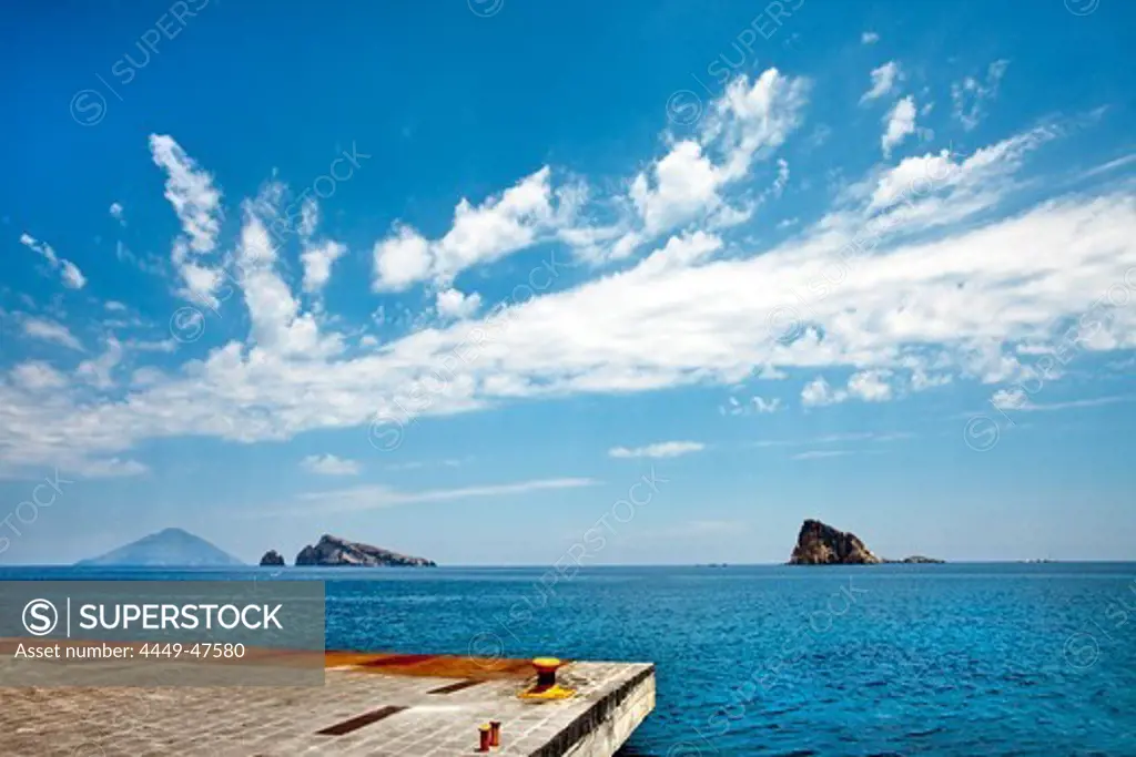 View from Panarea to Stromboli volcanic Island, Aeolian islands, Sicily, Italy