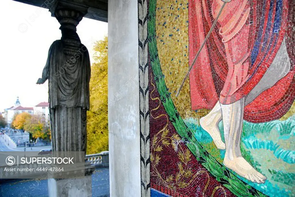 Mosaic at the temple for the Angel of Peace, Friedensengel, Bogenhausen, Munich, Upper Bavaria, Germany, Europe