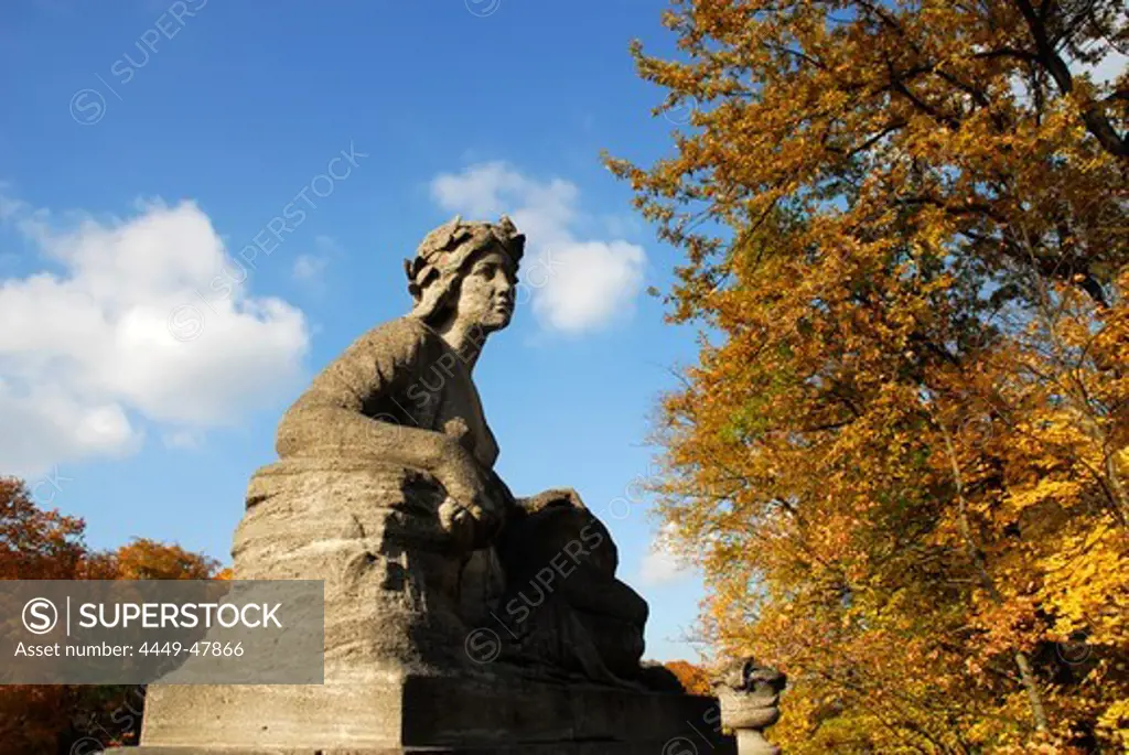 Schwaben sculpture on the Luitpold bridge, Autumn in Munich, Upper Bavaria, Germany, Europe