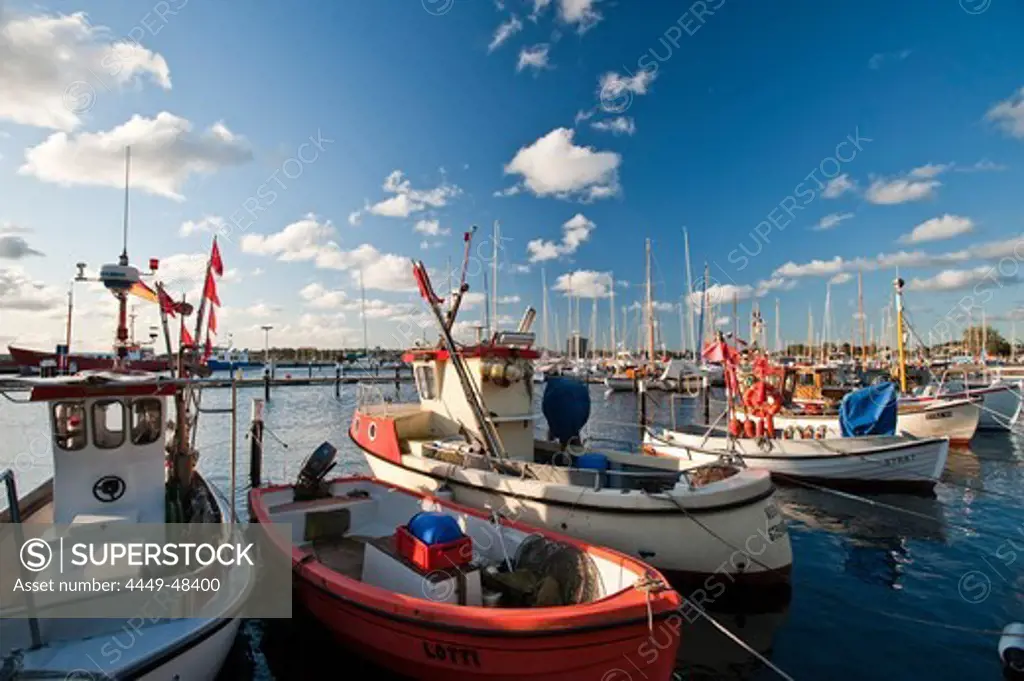 Fishing boats in harbor, Strande, Schleswig-Holstein, Germany