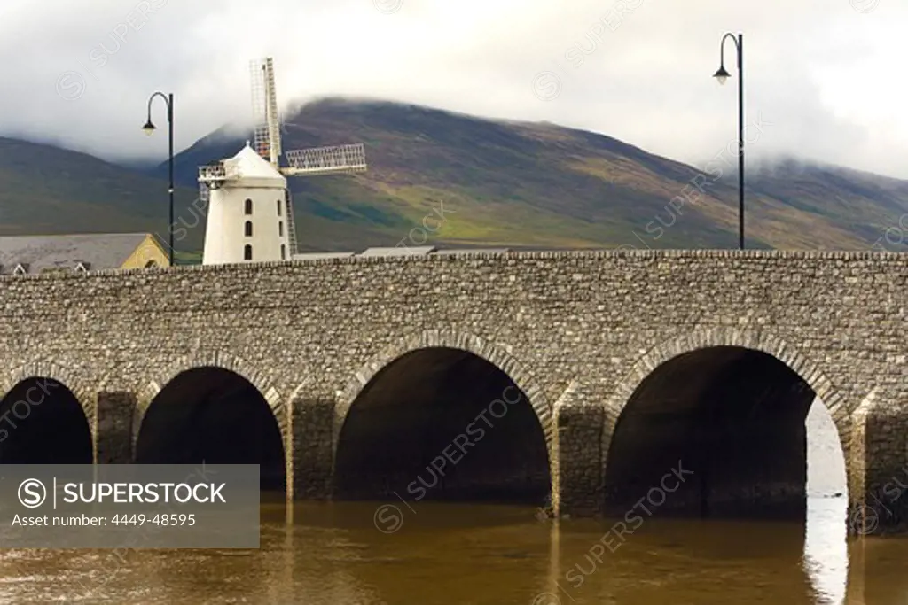 Blennerville Windmill and stone bridge, Tralee, Dingle Peninsula, County Kerry, Ireland