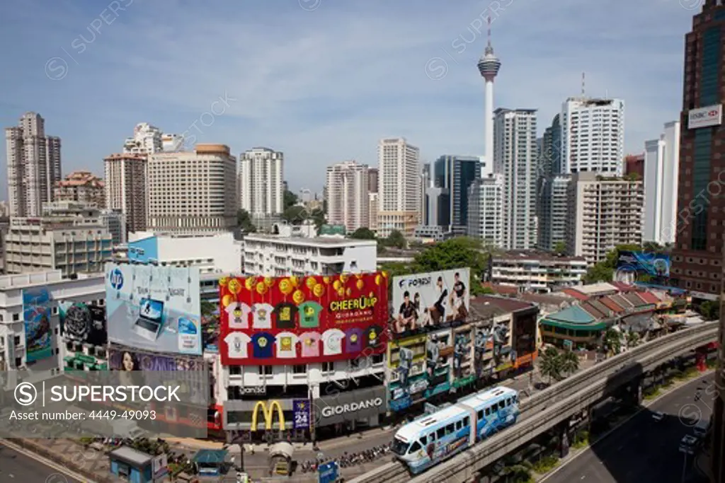 Shopping and Entertainment district Bukit Bintang, Sky Train and Menara Tower, downtown Kuala Lumpur, Malaysia, Asia
