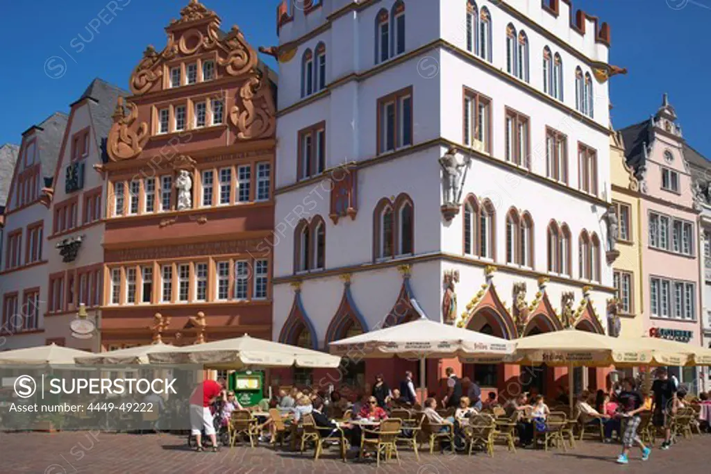 Main market with Steipe and Rotes Haus, Trier, Mosel, Rhineland-Palatinate, Germany, Europe