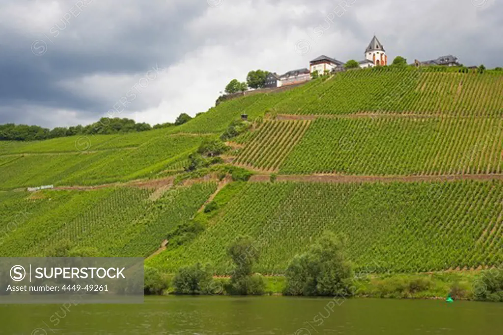 View from Puenderich at the Marienburg, Wine growing area, Mosel, Rhineland-Palatinate, Germany, Europe