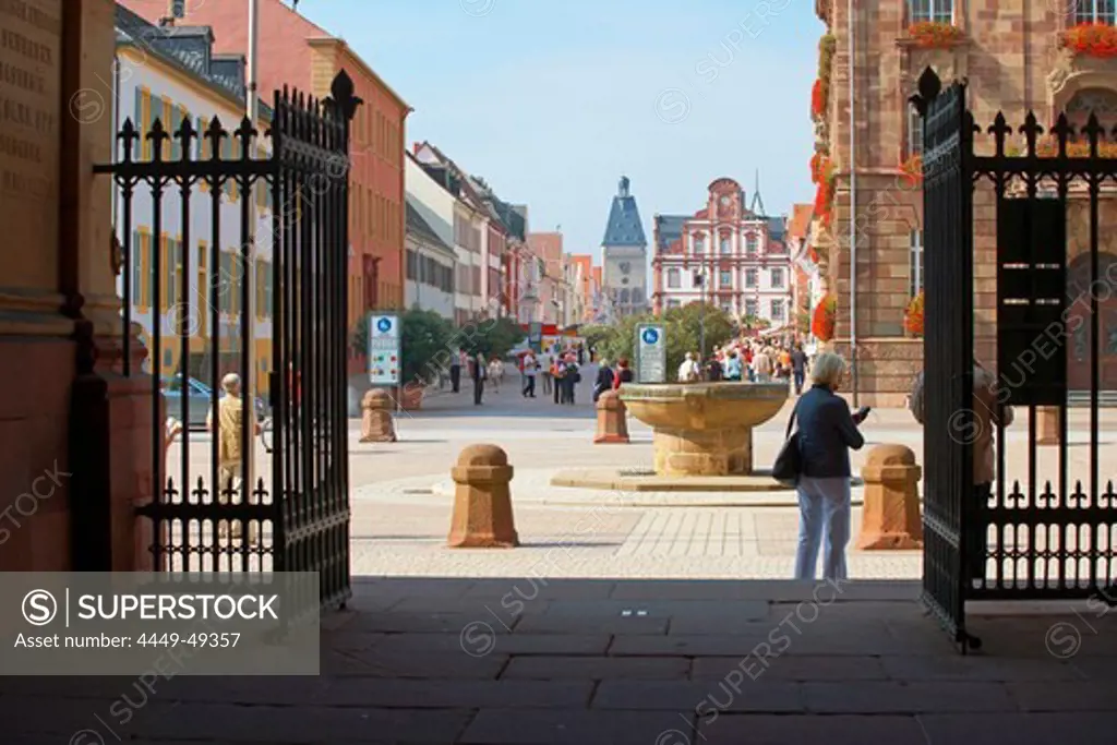 Domnapf, Maximilian street and Altpoertel (town gate), Speyer, Rhineland-Palatinate, Germany, Europe