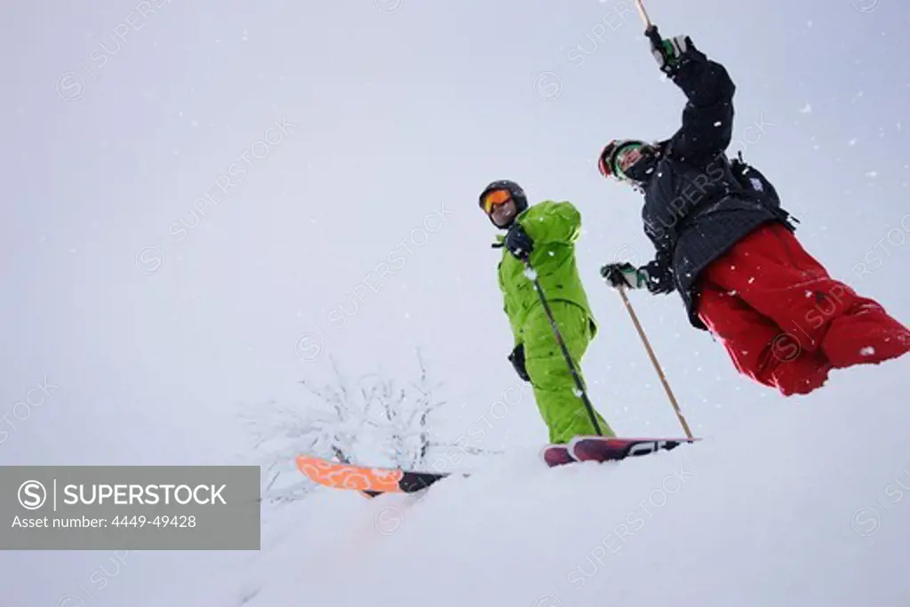 Male free skier in deep snow, Mayrhofen, Ziller river valley, Tyrol, Austria