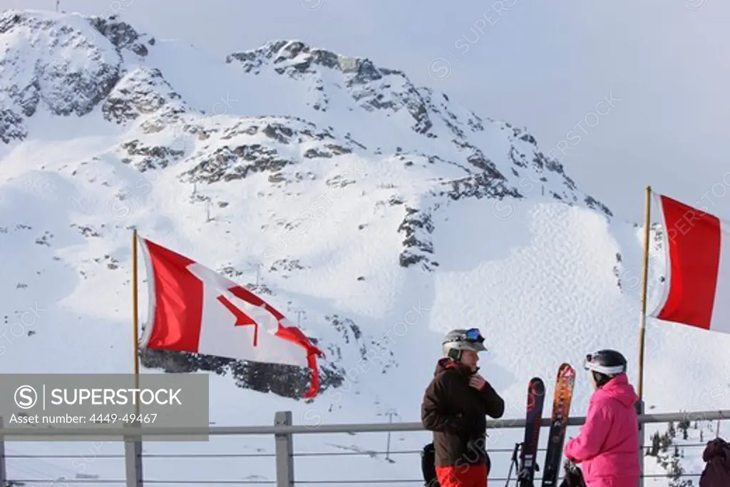 Canadian flags near Roundhouse Lodge, Whistler, British Columbia, Canada