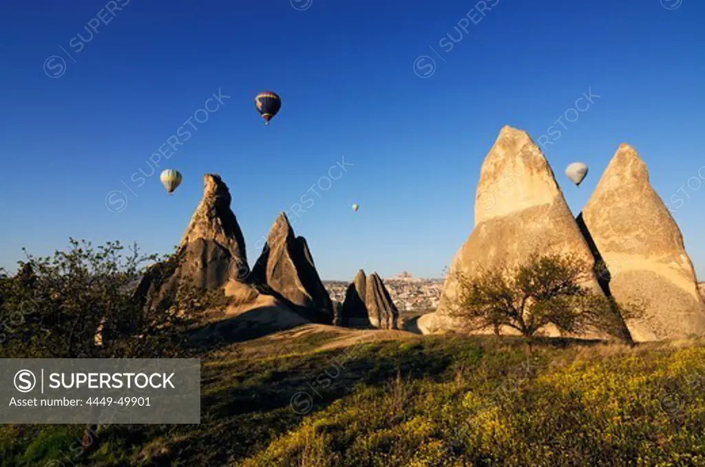 Hot-air-balloons over the Goereme valley, Goereme, Cappadocia, Turkey