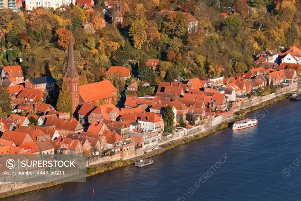 aerial view of Lauenburg on the banks of the River Elbe, Schleswig Holstein, Germany