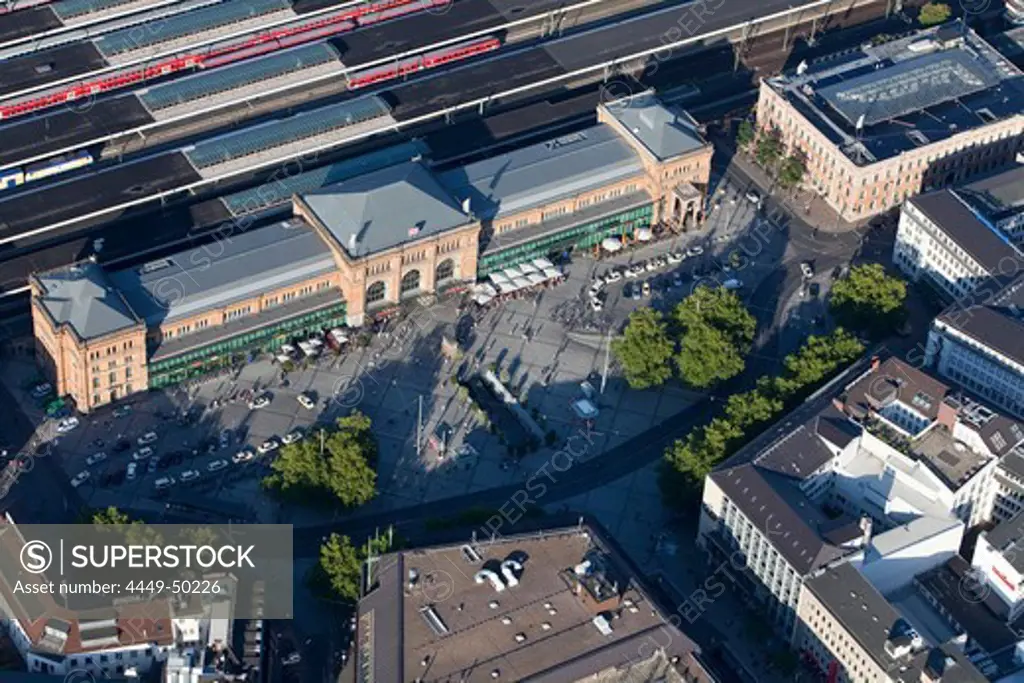 Aerial of the main railway station, Ernst August Platz, Hannover, Lower Saxony, Germany