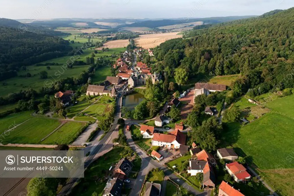 Aerial view of Haemelschenburg castle in Emmerthal, Hameln-Pyrmont, Lower Saxony, Germany