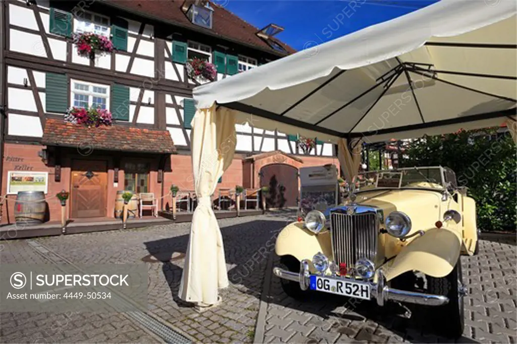 Classic car, Hotel Ritter, Durbach, Ortenau region, Black Forest, Baden-Wuerttemberg, Germany