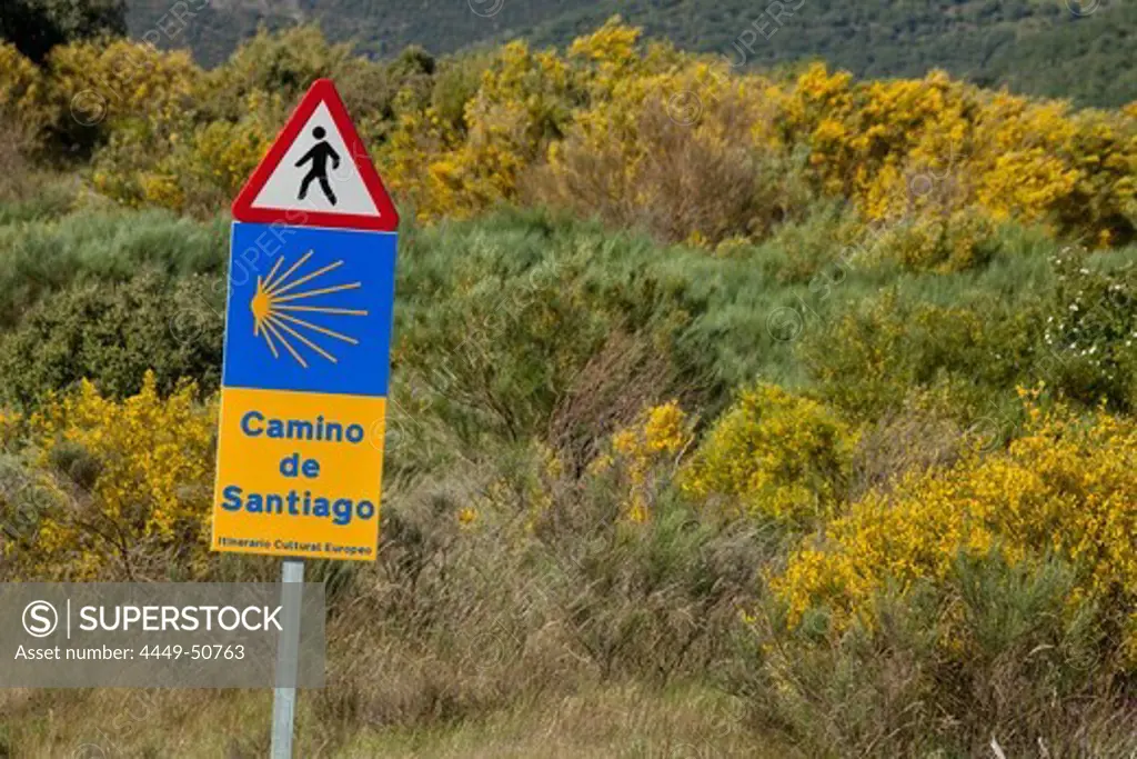 Signpost in remote landscape, Province of Leon, Old Castile, Castile-Leon, Castilla y Leon, Northern Spain, Spain, Europe