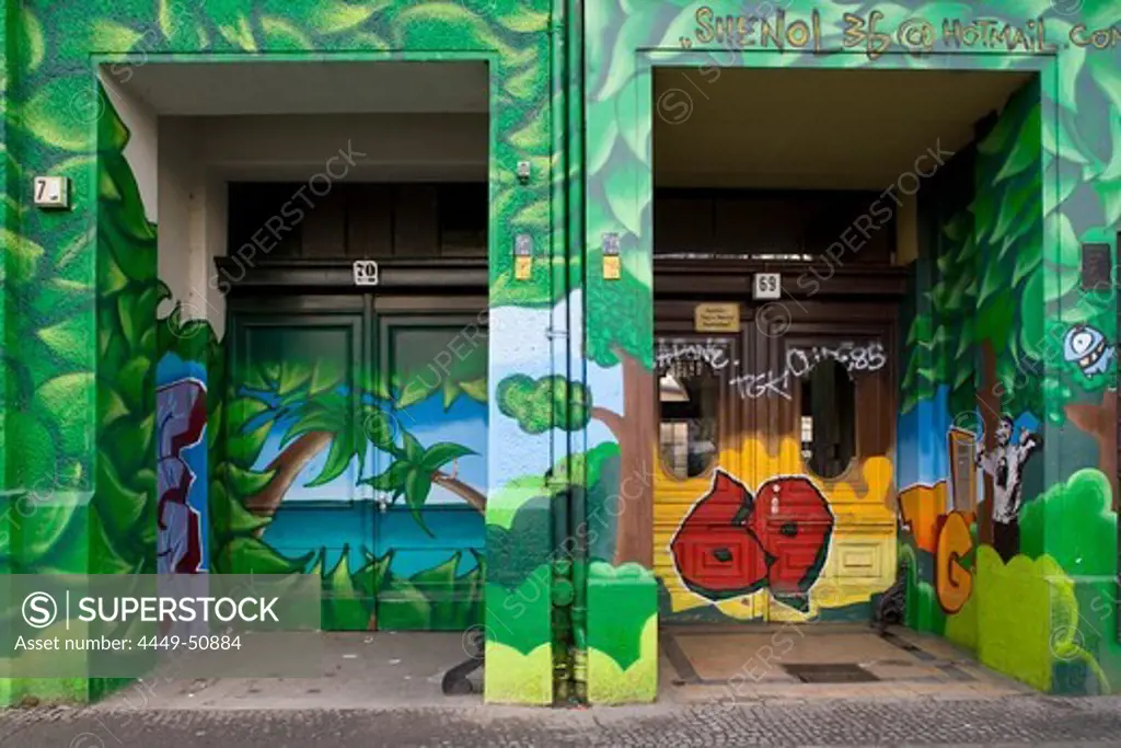 Painted entrance of a house at Skalitzer Strasse, Berlin-Kreuzberg, Berlin, Germany, Europe
