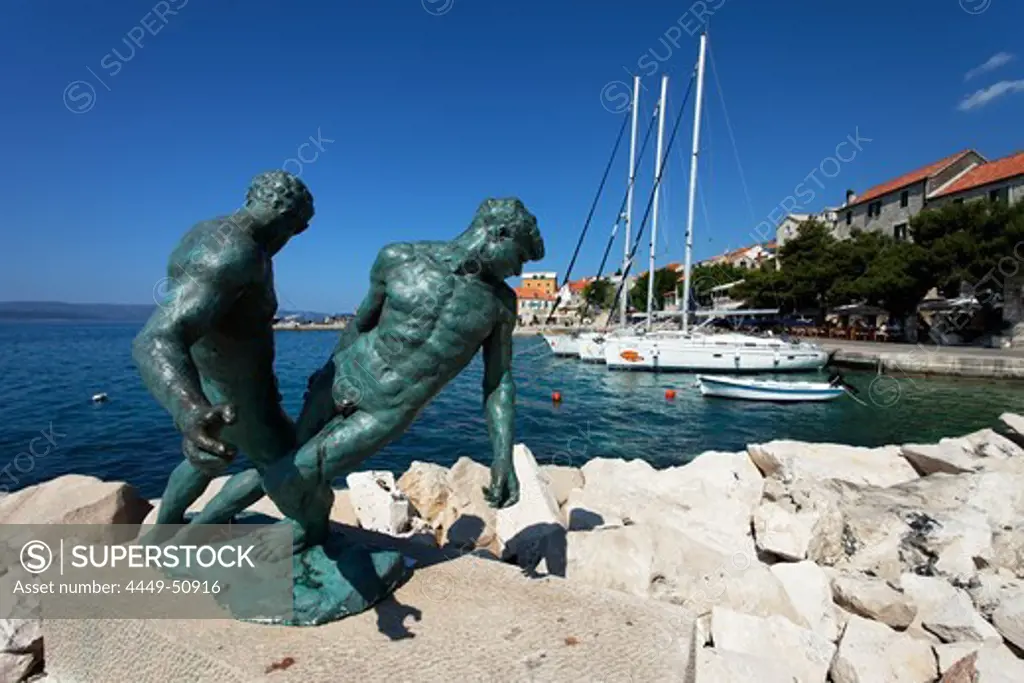 Sculpture at harbor, Bol, Brac, Split-Dalmatia, Croatia