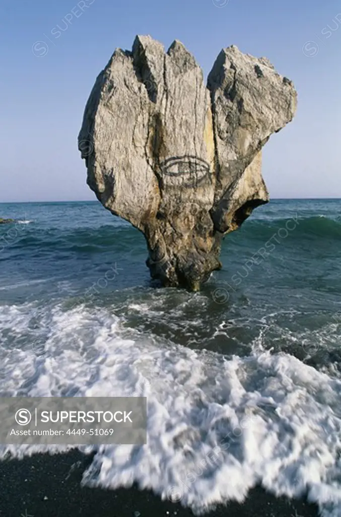 Rock Formation of a head at Palm Beach, Preveli, Crete, Greece