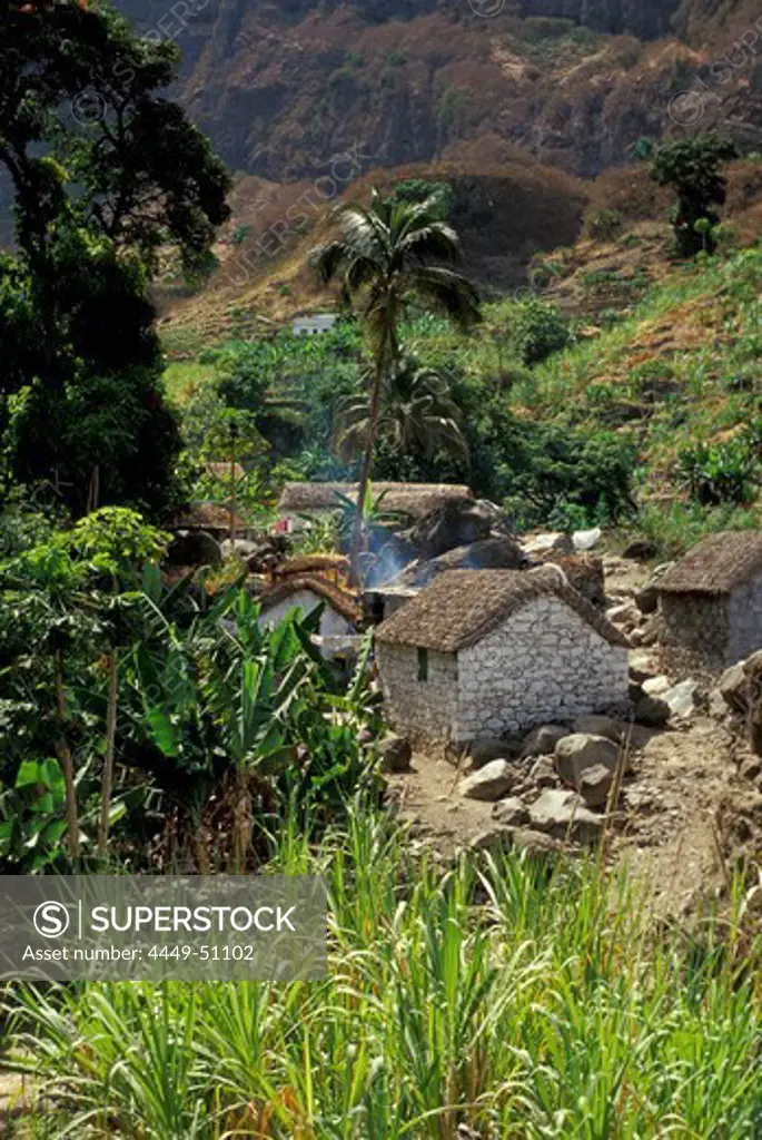 Huts of a mountain village, Paul, Santo Antao, Cape Verde, Africa