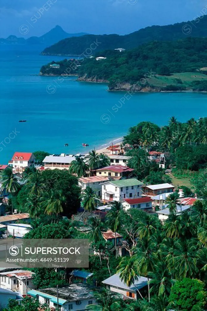 View at the village Hillsborough on the waterfront in the sunlight, Carriacou island, Grenada, Carribean, America