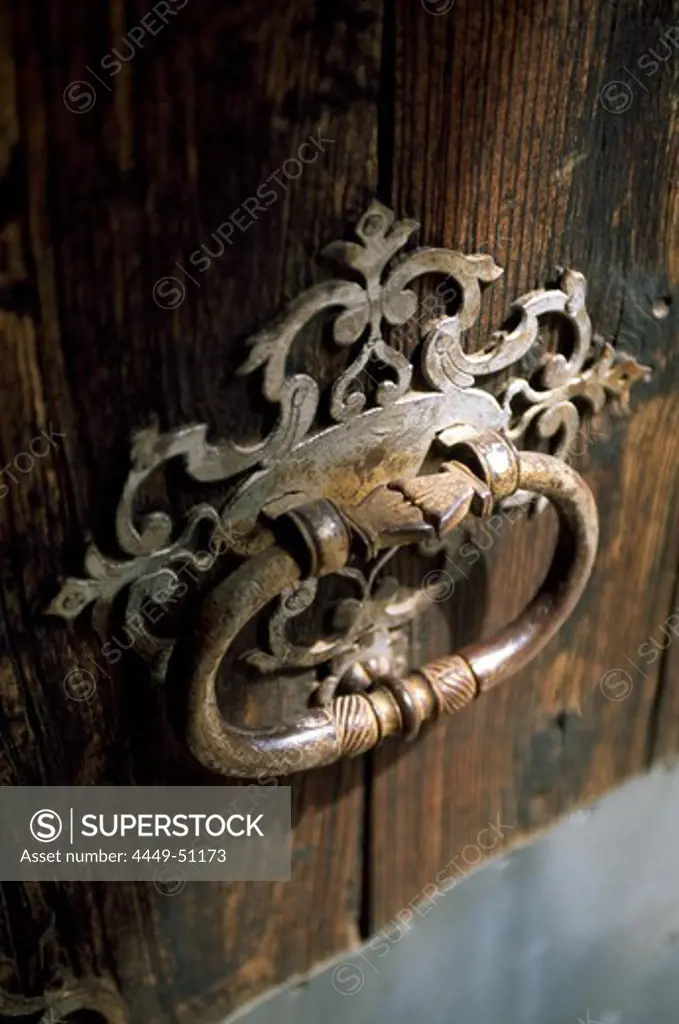 Antique door knocker, Finca Baltix, d`Avall, Tramuntana, Majorca, Spain