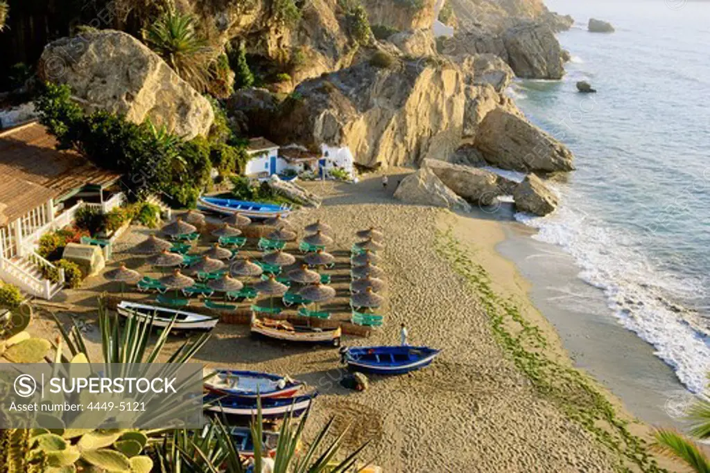 Playa Calahonda, view from Balcon de Europa, Nerja, Costa del Sol, Mediterranean Sea, Province of Málaga, Andalusia, Spain