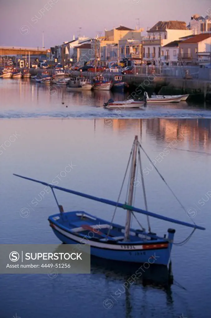 Asseca river and town in the evening light, Tavira, Algarve, Portugal